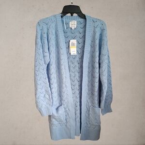 Hippie Rose Cardigan Juniors' Small Glacier Blue Fuzzy Open Front Pockets